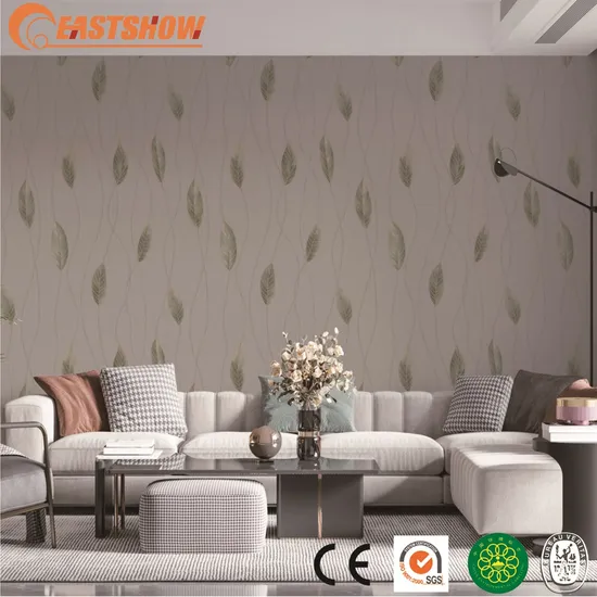 Kleine Blätter Gebogene Streifen Natürliches Pflanzendesign Tapete Modernes Blattmuster Vinyl Tapete